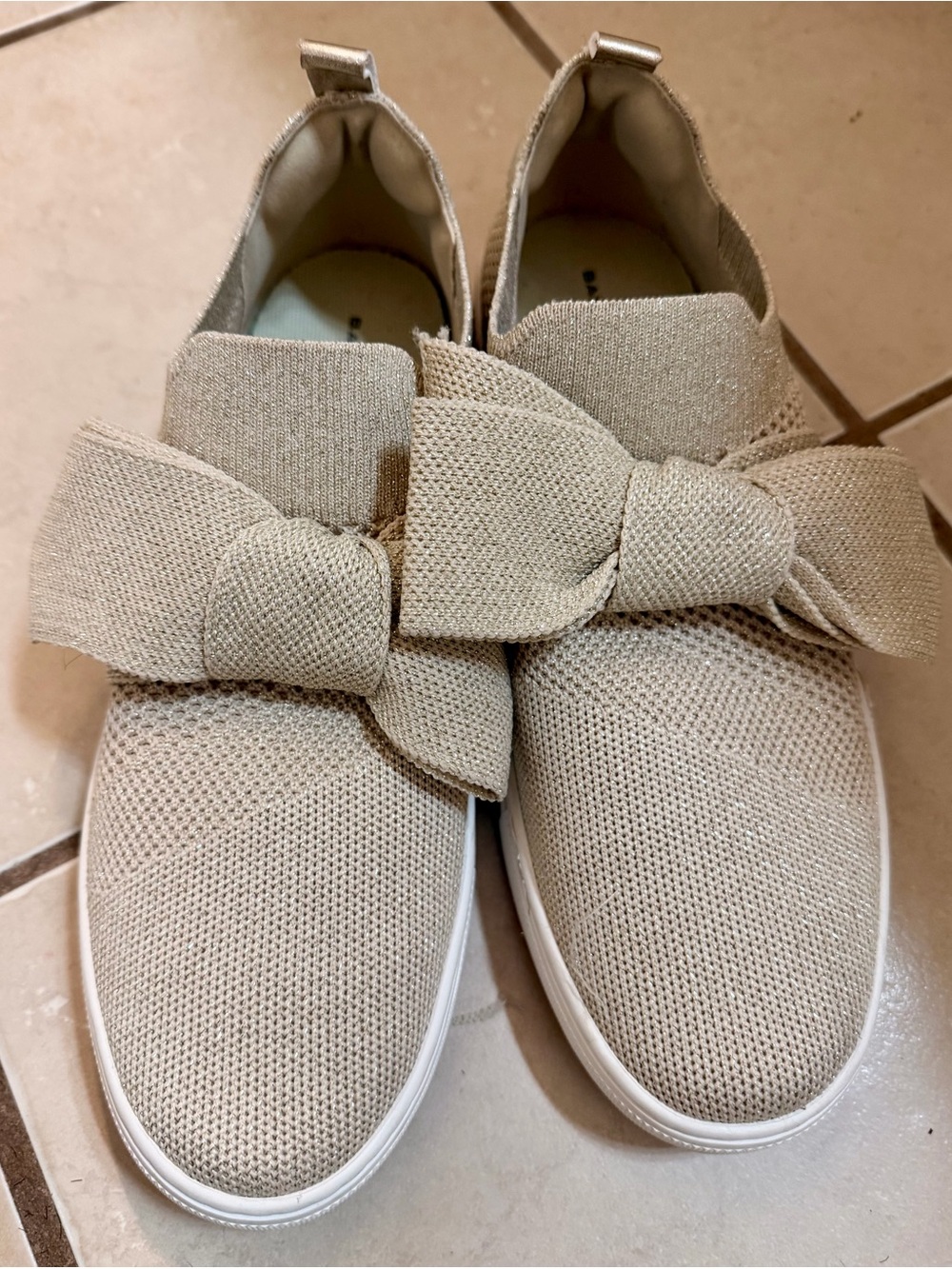 Bandolino Women’s Knit Bow Slip-On Sneakers - Beige